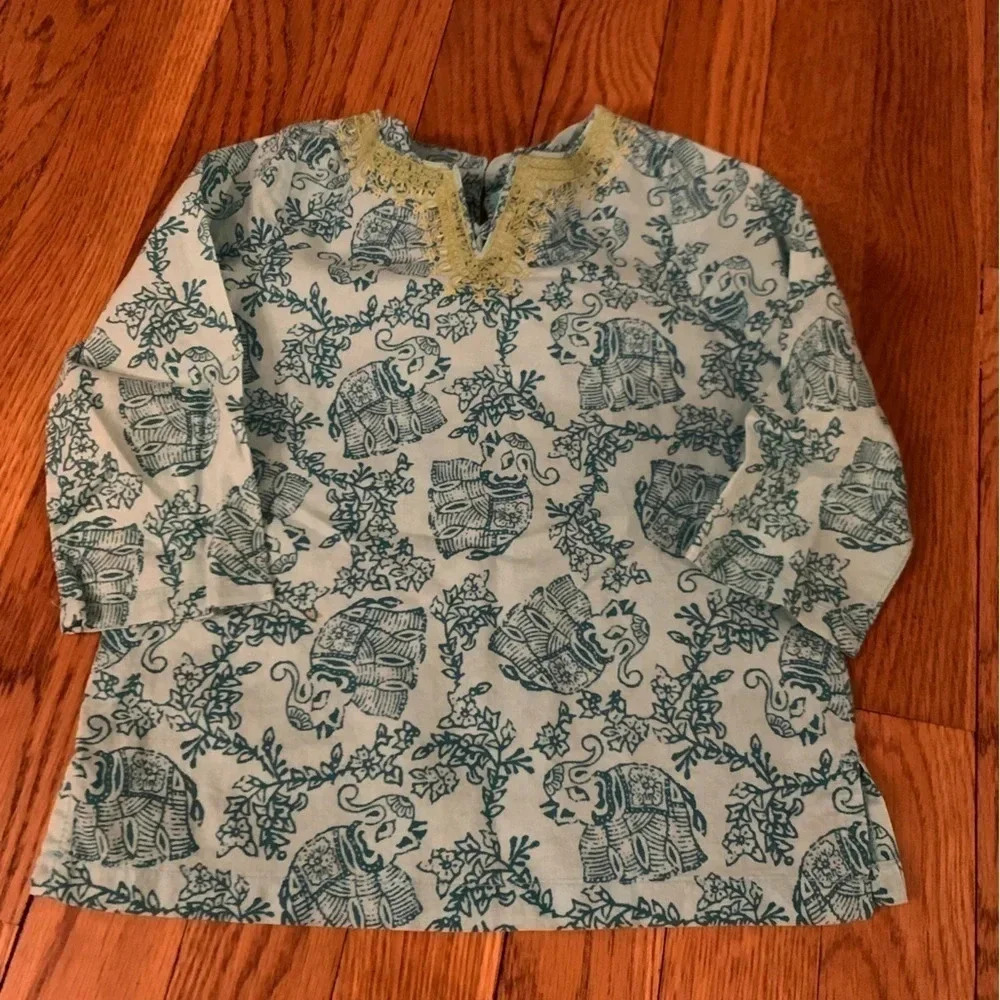 Girls' Teal Elephant Print Tunic Dress